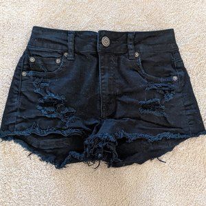 American Eagle Black Distressed Stretch Shorts Size 00